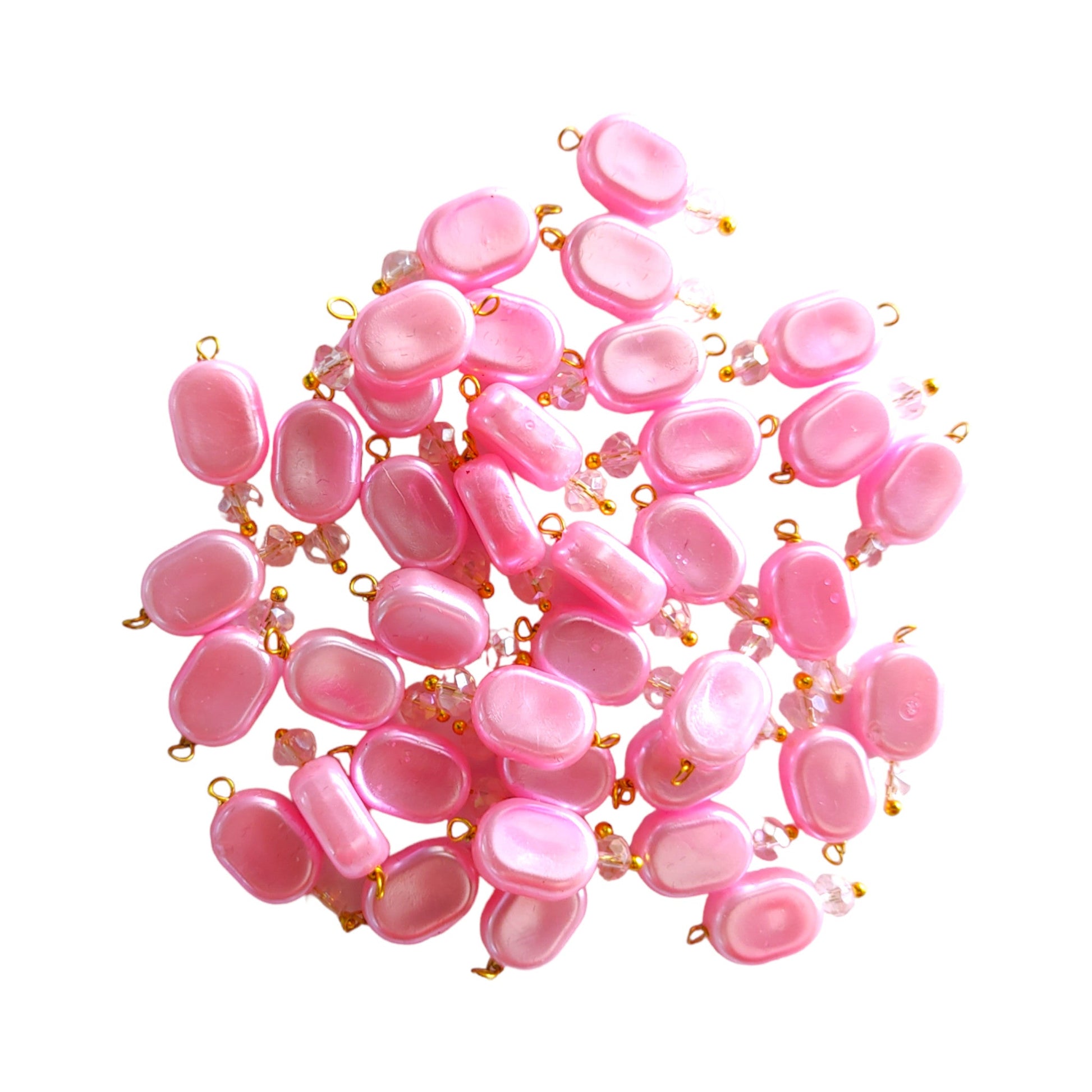 Indian Petals 100Pcs Colored Plastic Bead with Crystal Ball Drop for Craft Décor or Jewelry Making, 8x12mm, Light Pink