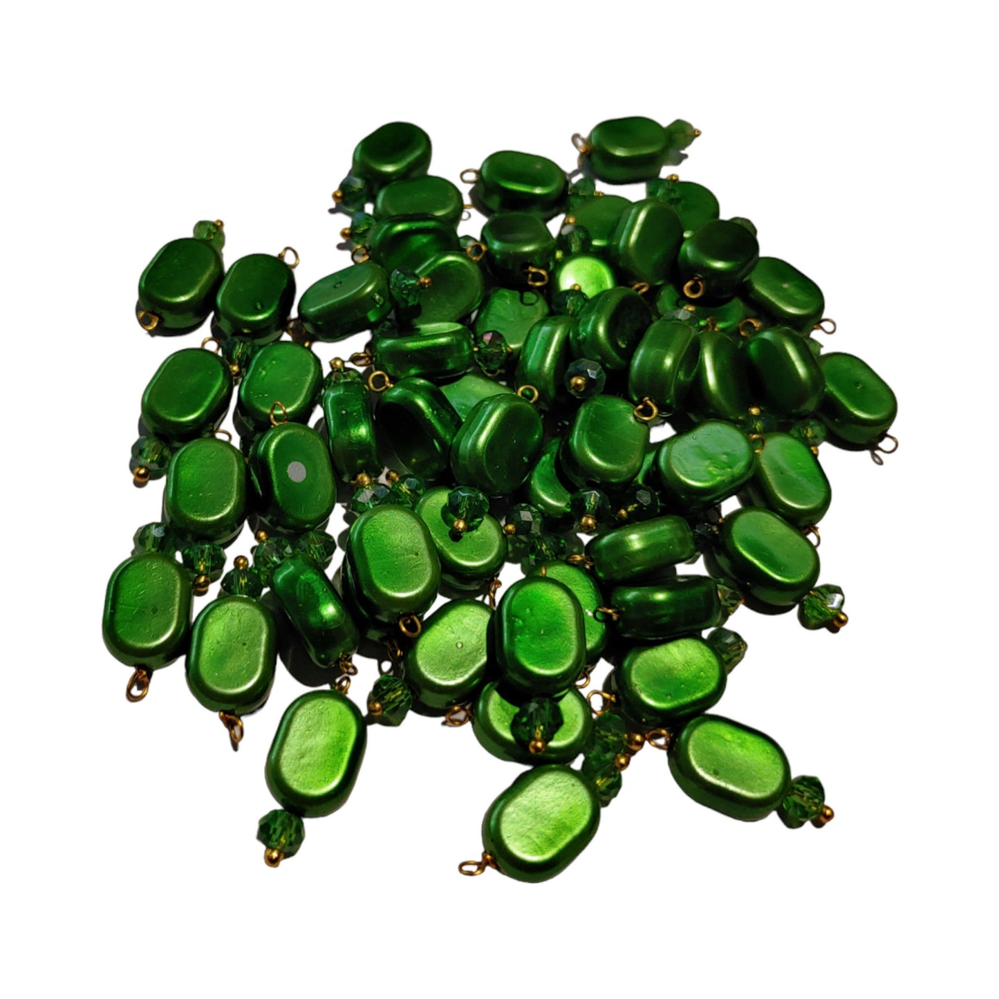 Indian Petals 100Pcs Colored Plastic Bead with Crystal Ball Drop for Craft Décor or Jewelry Making, 8x12mm, Dark Green