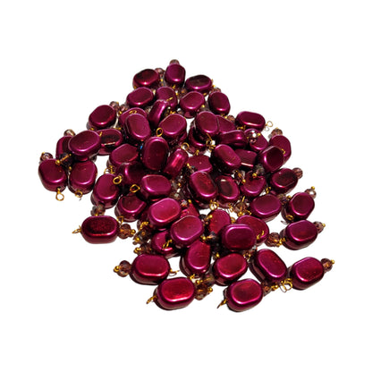 Indian Petals 100Pcs Colored Plastic Bead with Crystal Ball Drop for Craft Décor or Jewelry Making, 8x12mm, Dark Maroon