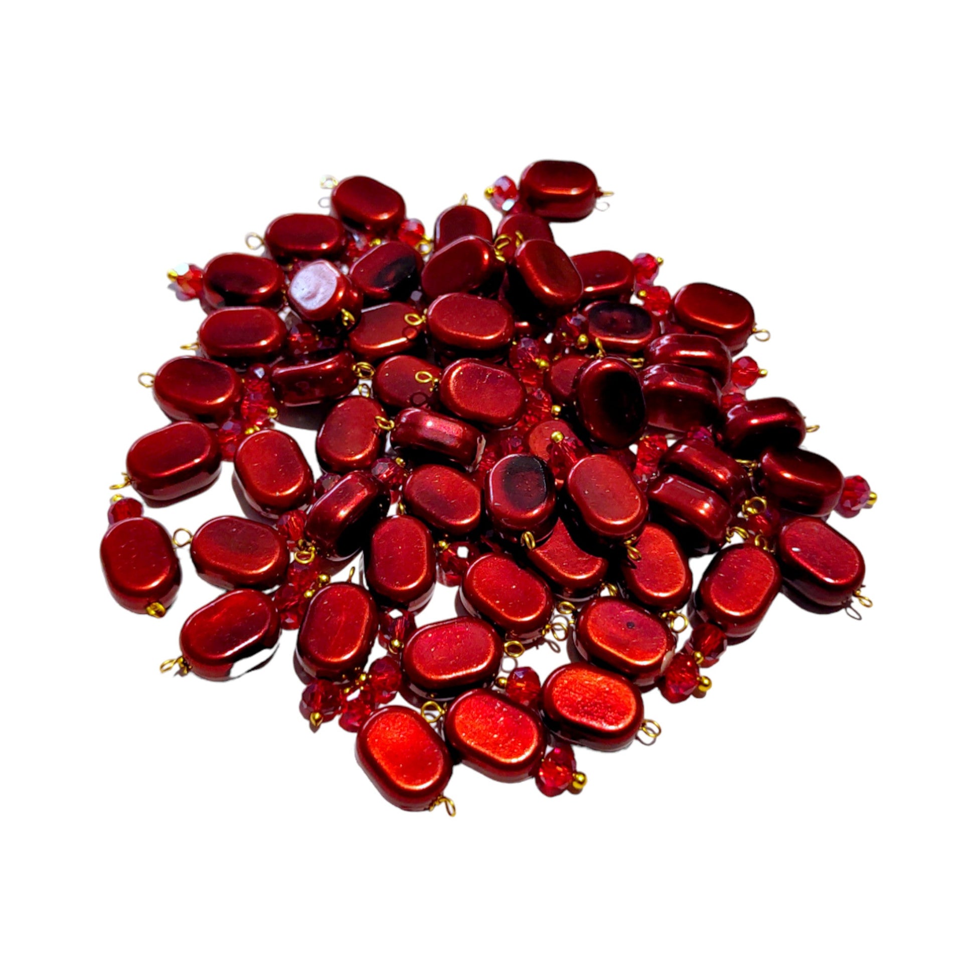 Indian Petals 100Pcs Colored Plastic Bead with Crystal Ball Drop for Craft Décor or Jewelry Making, 8x12mm, Maroon