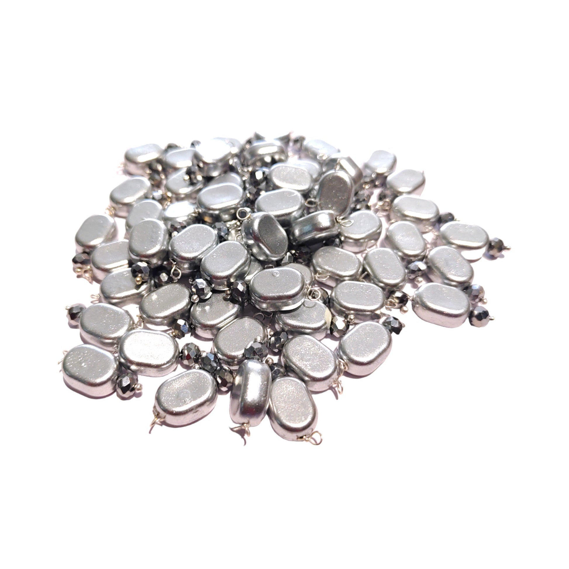 Indian Petals 100Pcs Colored Plastic Bead with Crystal Ball Drop for Craft Décor or Jewelry Making, 8x12mm, Silver