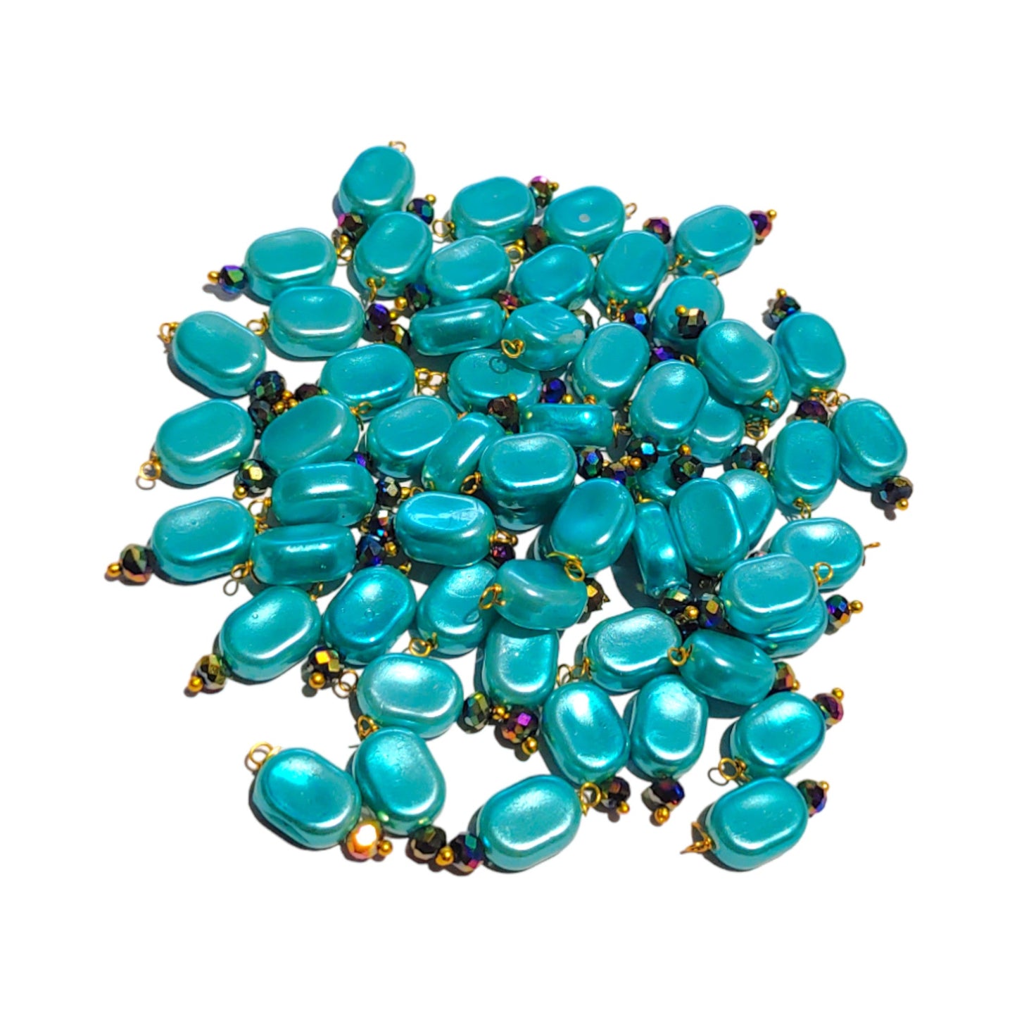 Indian Petals 100Pcs Colored Plastic Bead with Crystal Ball Drop for Craft Décor or Jewelry Making, 8x12mm, Turquoise