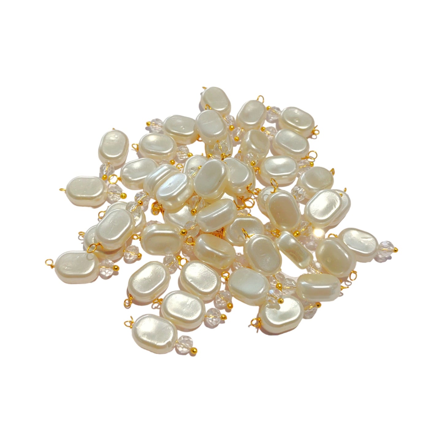Indian Petals 100Pcs Colored Plastic Bead with Crystal Ball Drop for Craft Décor or Jewelry Making, 8x12mm, Ivory
