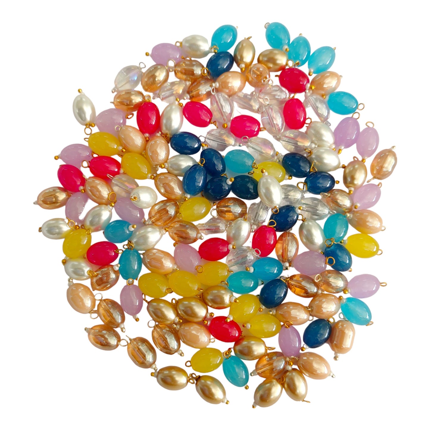 Indian Petals Colored Glass Oval Shaped with Drop Beads Ideal for Jewelry designing, Gift, Arts and Craft Making, 8x11mm