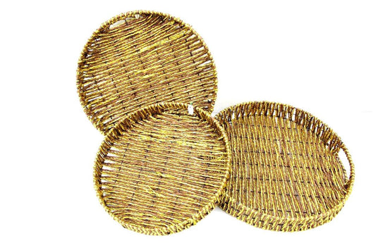 Braided Ethnic Fancy Gift Wedding Gifts or Hamper Packing Round Basket with Holder - Indian Petals