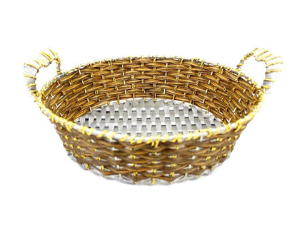 Braided Ethnic Fancy Gift Wedding Gifts or Hamper Packing Big Round Basket with Holders - Indian Petals
