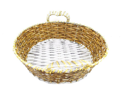Braided Ethnic Fancy Gift Wedding Gifts or Hamper Packing Big Round Basket with Holders - Indian Petals