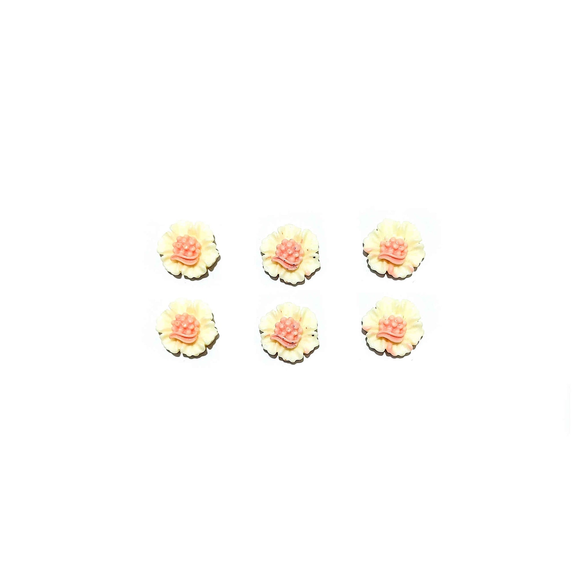 Indian Petals Flat Base Beautiful Floral 3D Cabochons for Craft Trousseau Packing or Decoration - Design 422, Style - Classic, Ivory