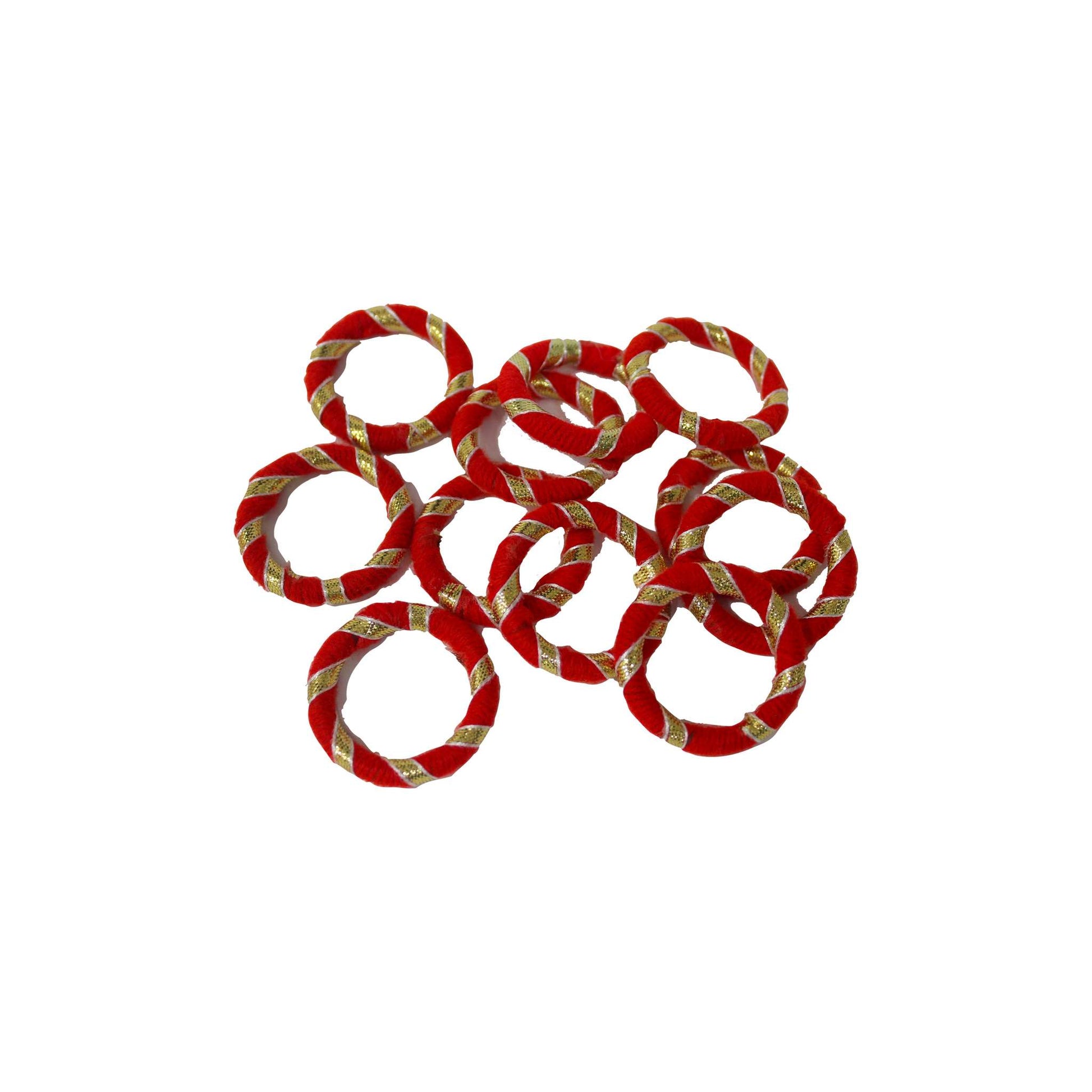 Indian Petals Threaded Round Bangle with Gota for Craft Rakhi Packing or Decoration, Medium - 11552, Red