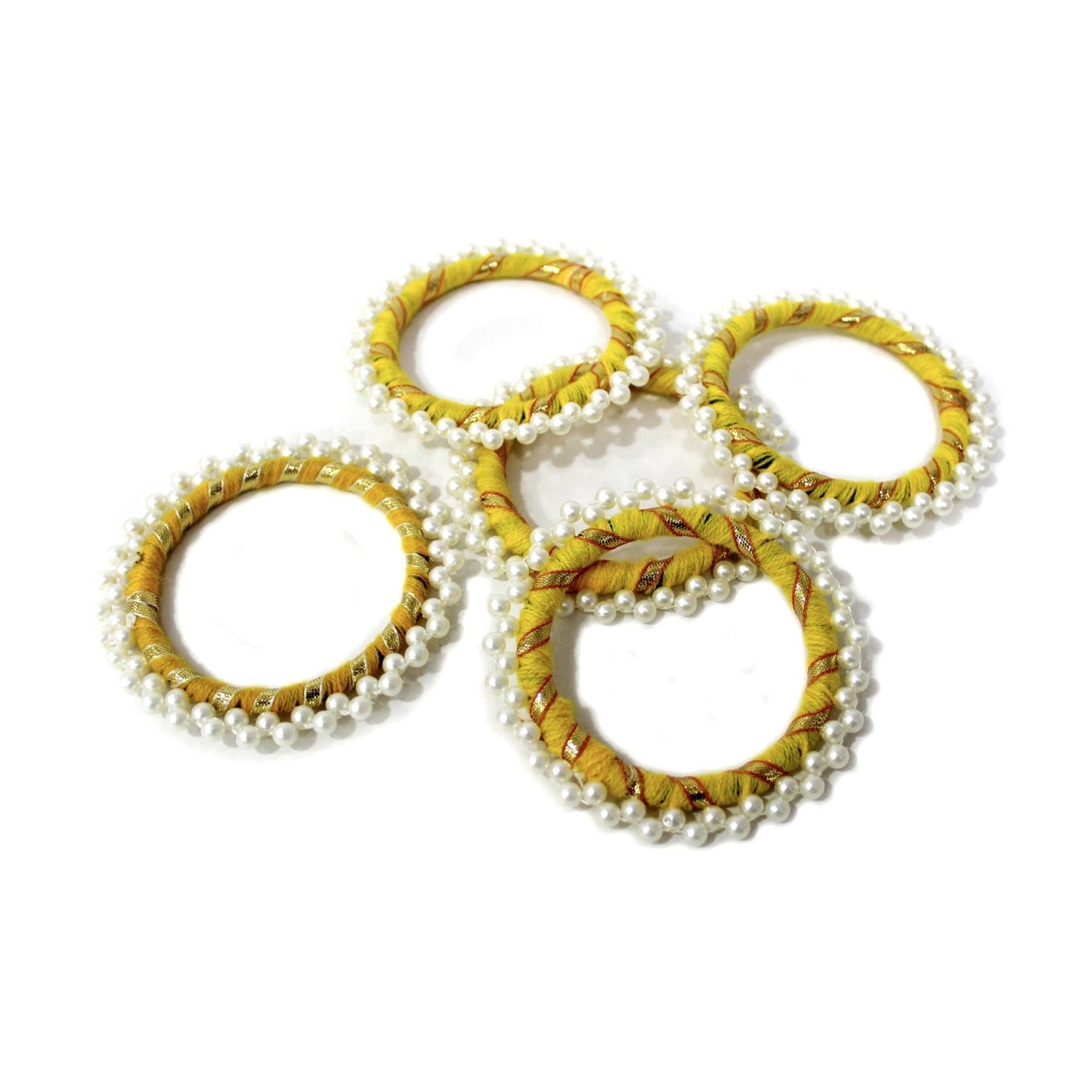 Threaded Round Bangle with Gota and Beads for Craft Packing Decoration - 11554, Large, Yellow