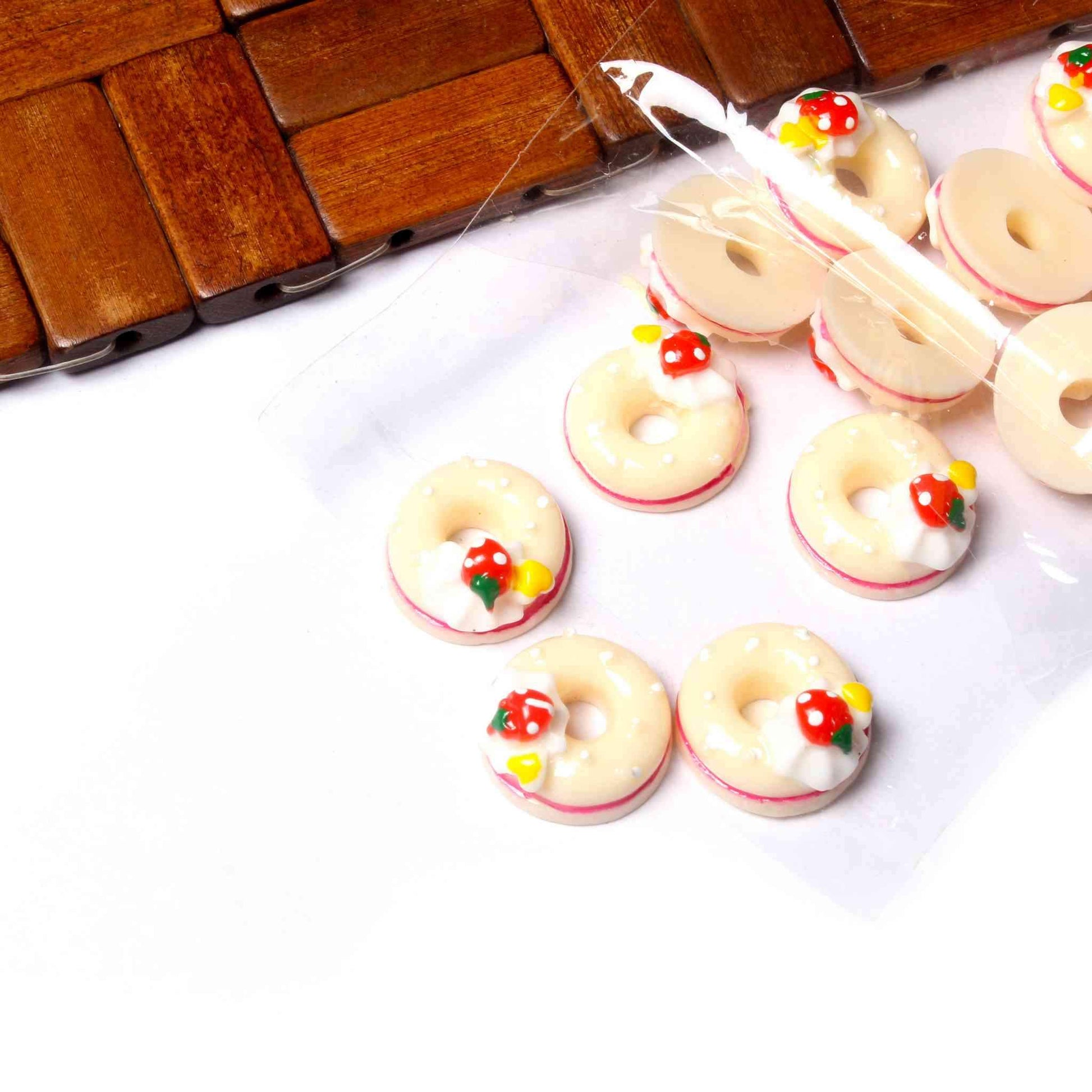 Beautiful Flat Base Donut shaped Cabochons for DIY Craft, Trousseau Packing or Decoration, Ivory - Indian Petals