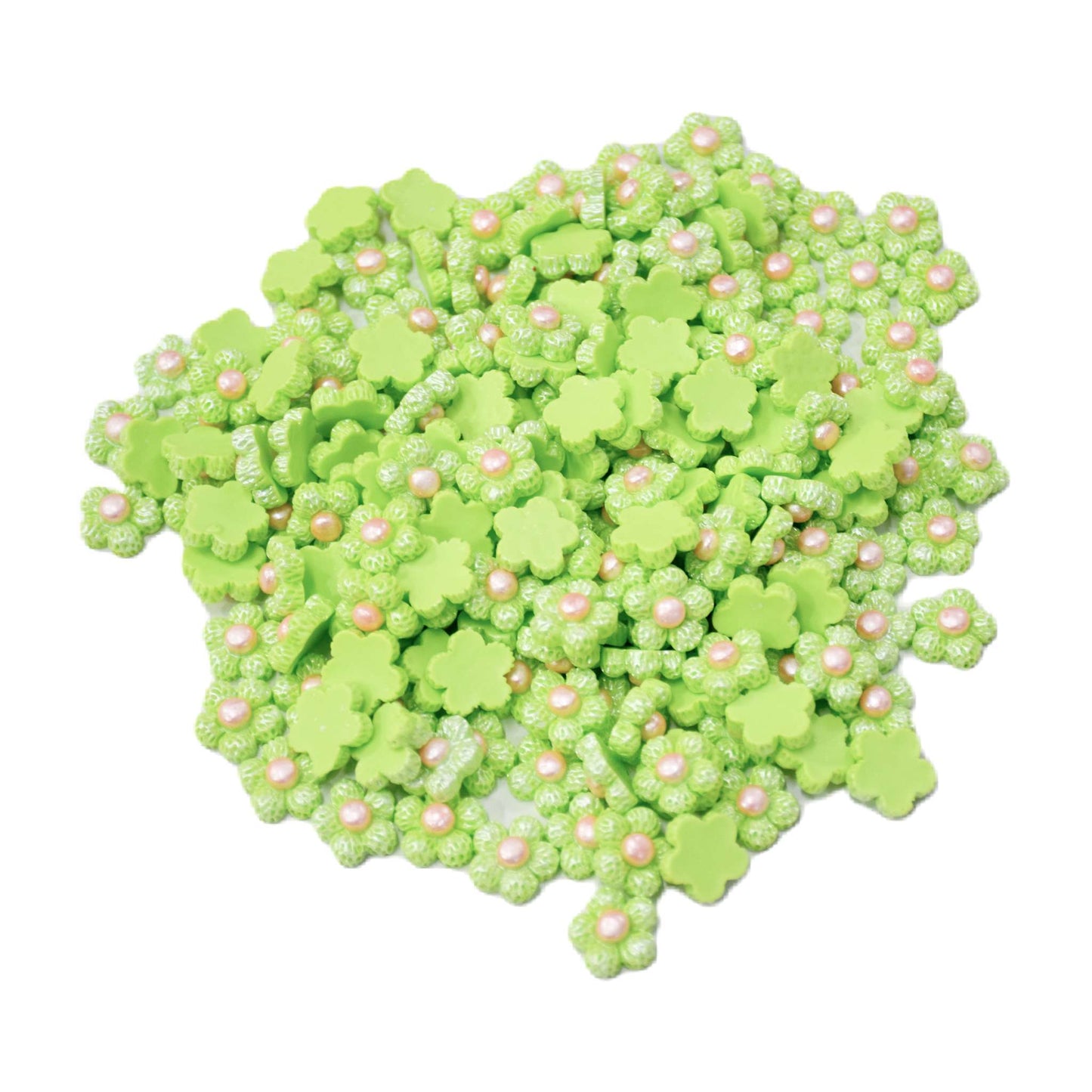 Indian Petals Flat Base Beaded Acrylic Resin Flowers Motif for Craft Packing Rakhi or Decoration - 12441, Lawn Green