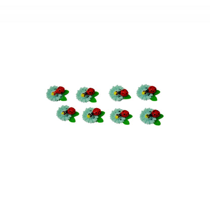 Indian Petals Flat-back Resin Flower with a Beetle Cabochons Motif for Craft Decoration or Rakhi - 12448, Pale Green