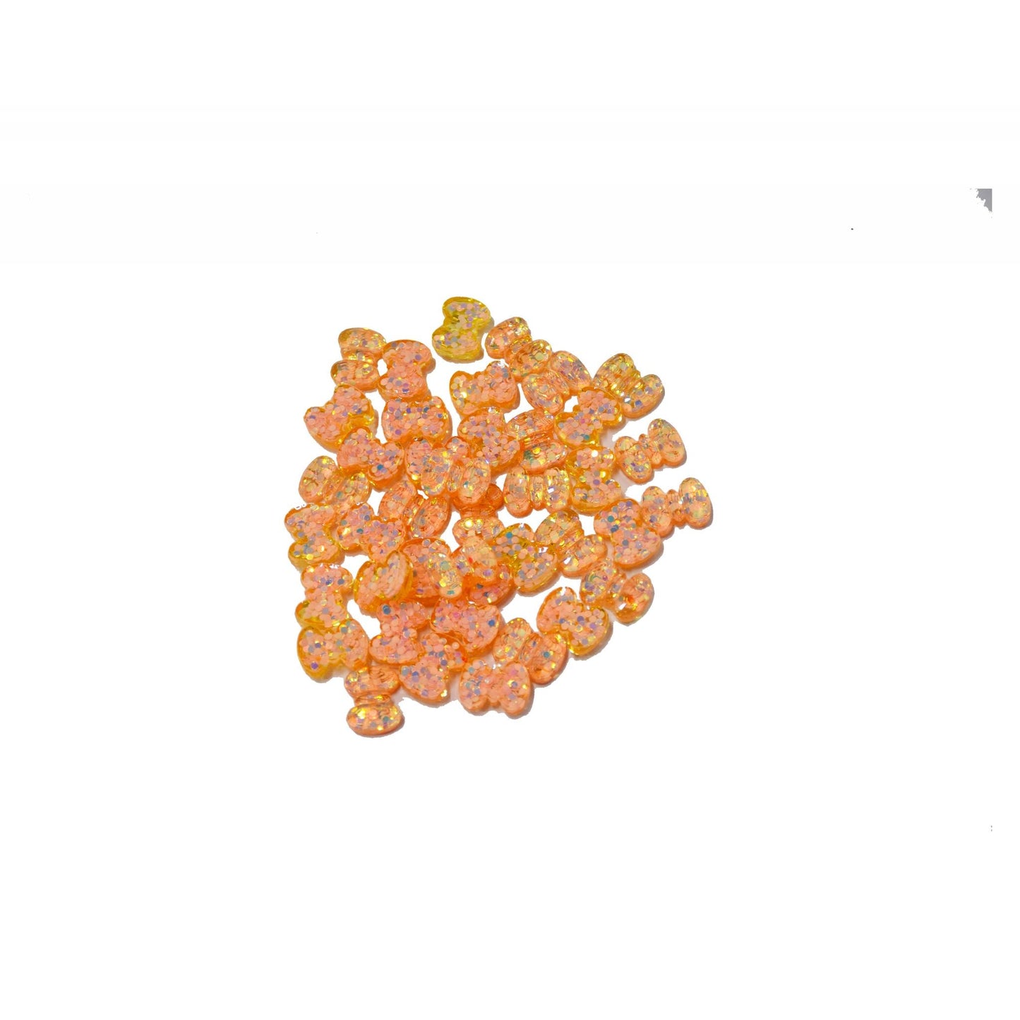Indian Petals Small Resin Glittery Bow Flat-back Cabochons Motif for Craft Decoration or Rakhi - 12449, Glittery  Peach