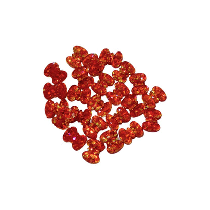 Indian Petals Small Resin Glittery Bow Flat-back Cabochons Motif for Craft Decoration or Rakhi - 12449, Glittery Red