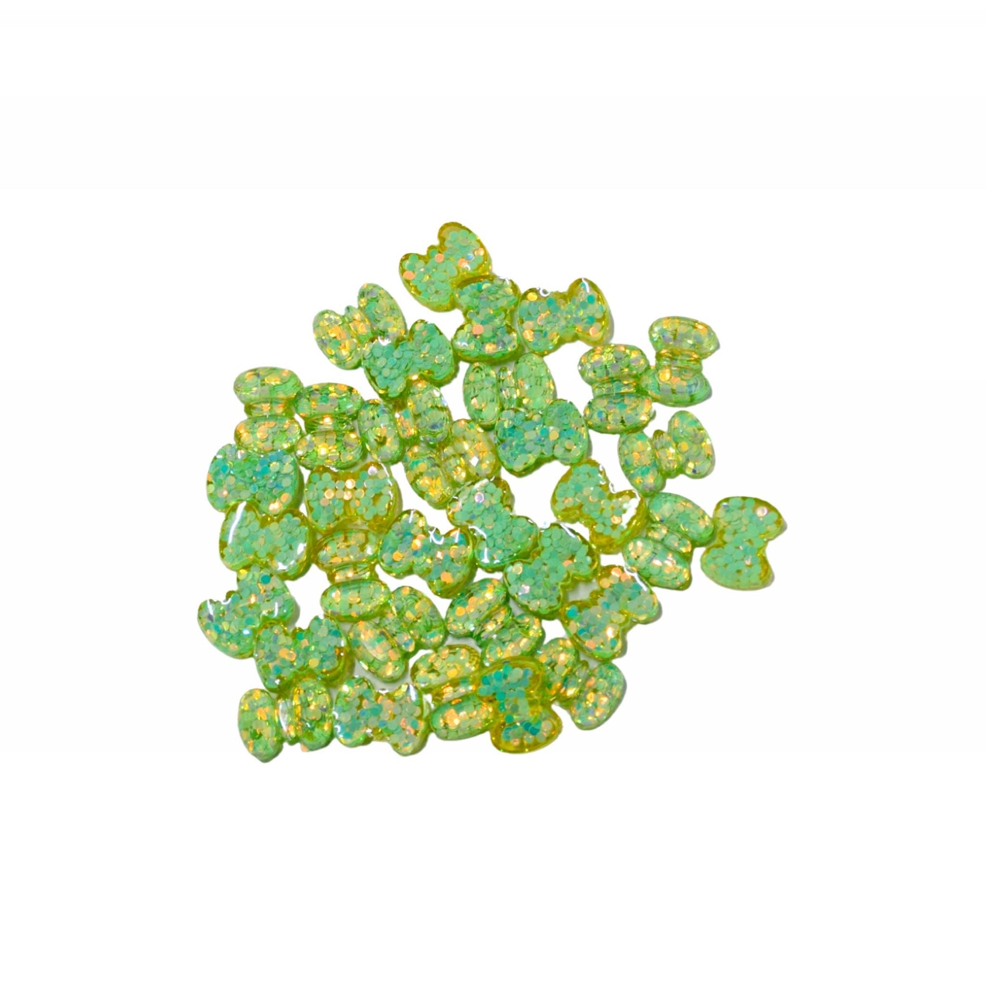 Indian Petals Small Resin Glittery Bow Flat-back Cabochons Motif for Craft Decoration or Rakhi - 12449, Glittery  Sea Green