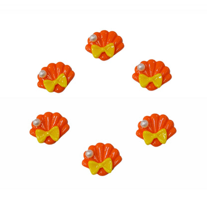 Indian Petals Flat-back Beautiful Resin Sea Shell Cabochons Motif for Craft Decoration or Rakhi - 12450, Orange
