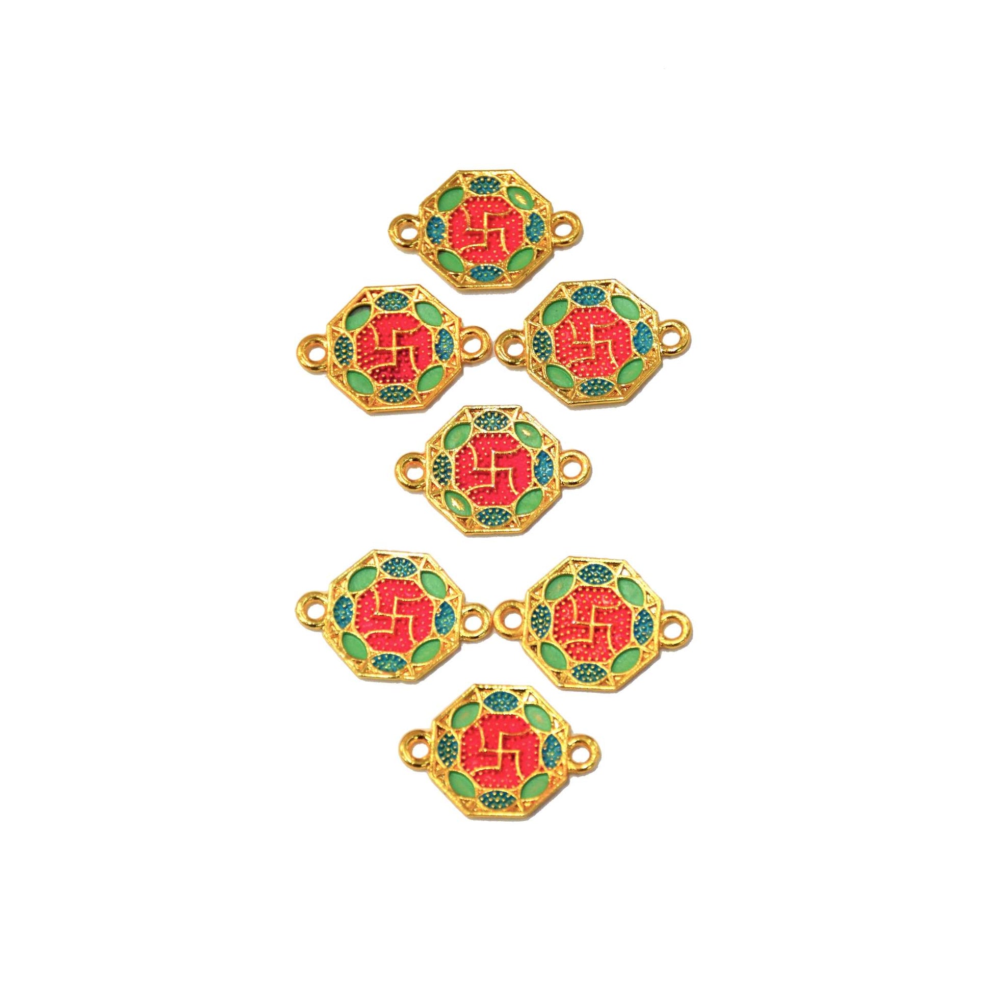 Indian Petals Enamel coated Beautiful Metal Swastik Theme Motif for Craft Decoration or Rakhi - 12493