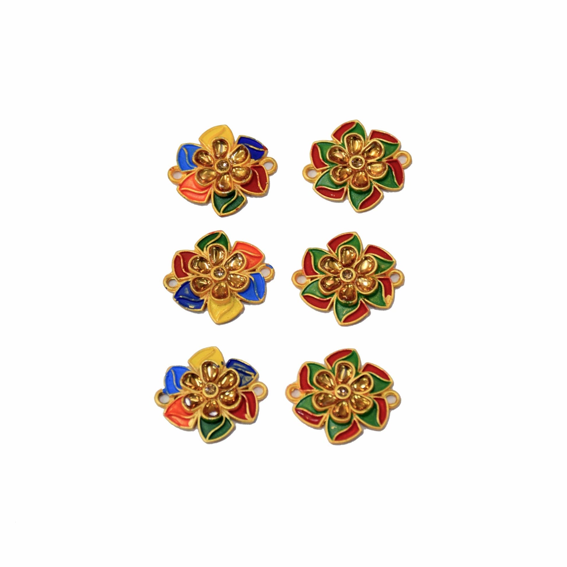 Indian Petals Enamel painted Beautiful Metal Traditional Design Motif for Craft Decoration or Rakhi - 12500
