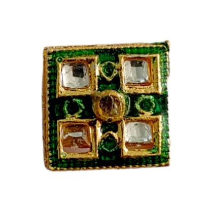 Indian Petals Enamel coated Square Polki Chowki Metal Motif for Craft Decoration or Rakhi - 12509