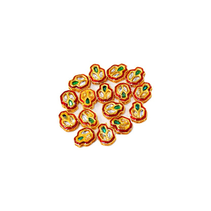 Indian Petals Enamel coated Traditional Mini Polki Metal Motif for Craft Decoration or Rakhi -12510, Red