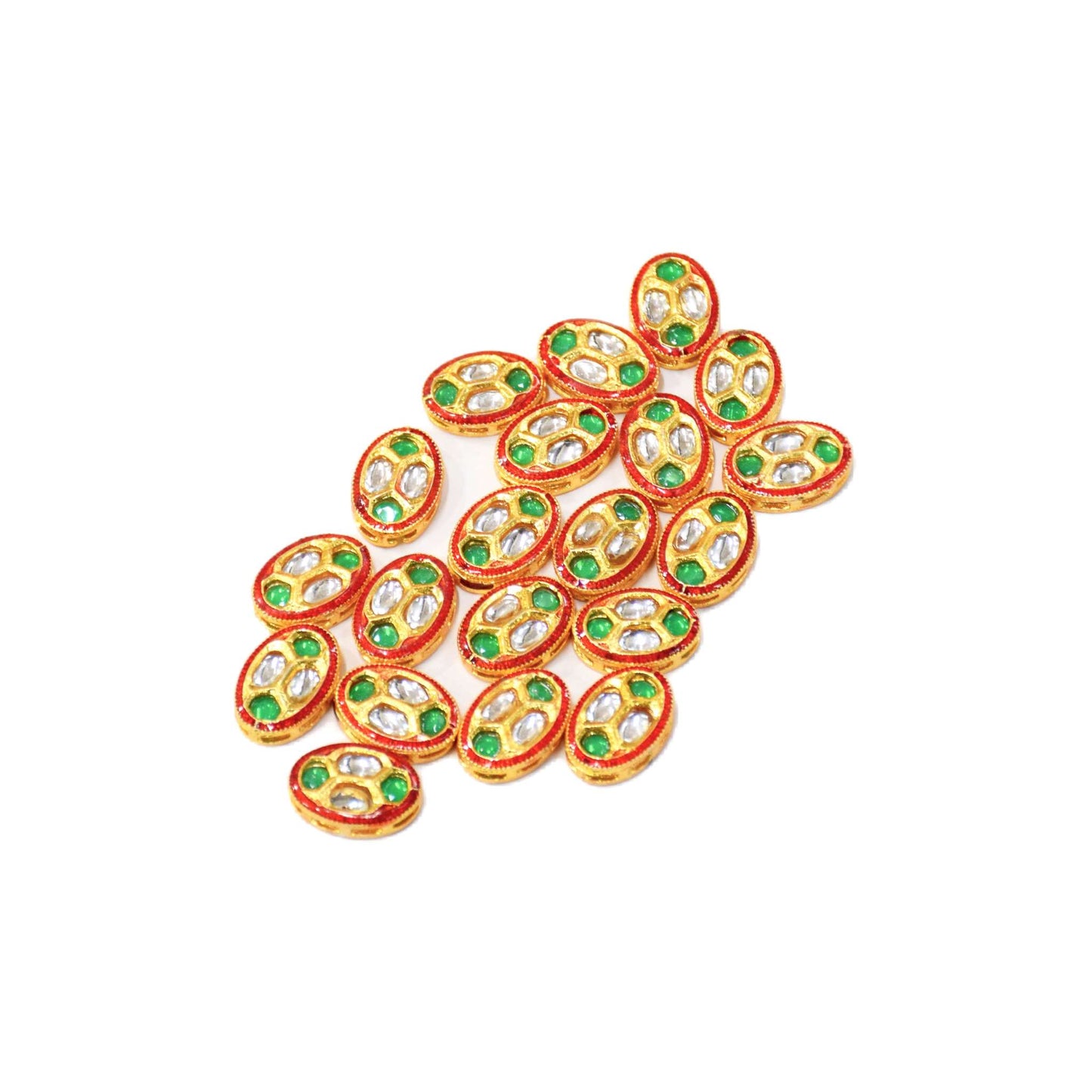 Indian Petals Enamel coated Oval Polki Metal Motif for Craft Decoration or Rakhi -12511