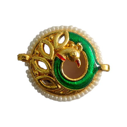Indian Petals Round Shape Peacock Casting Metal Pendant Motif for Rakhi, Jewelry making, Craft or Decor.