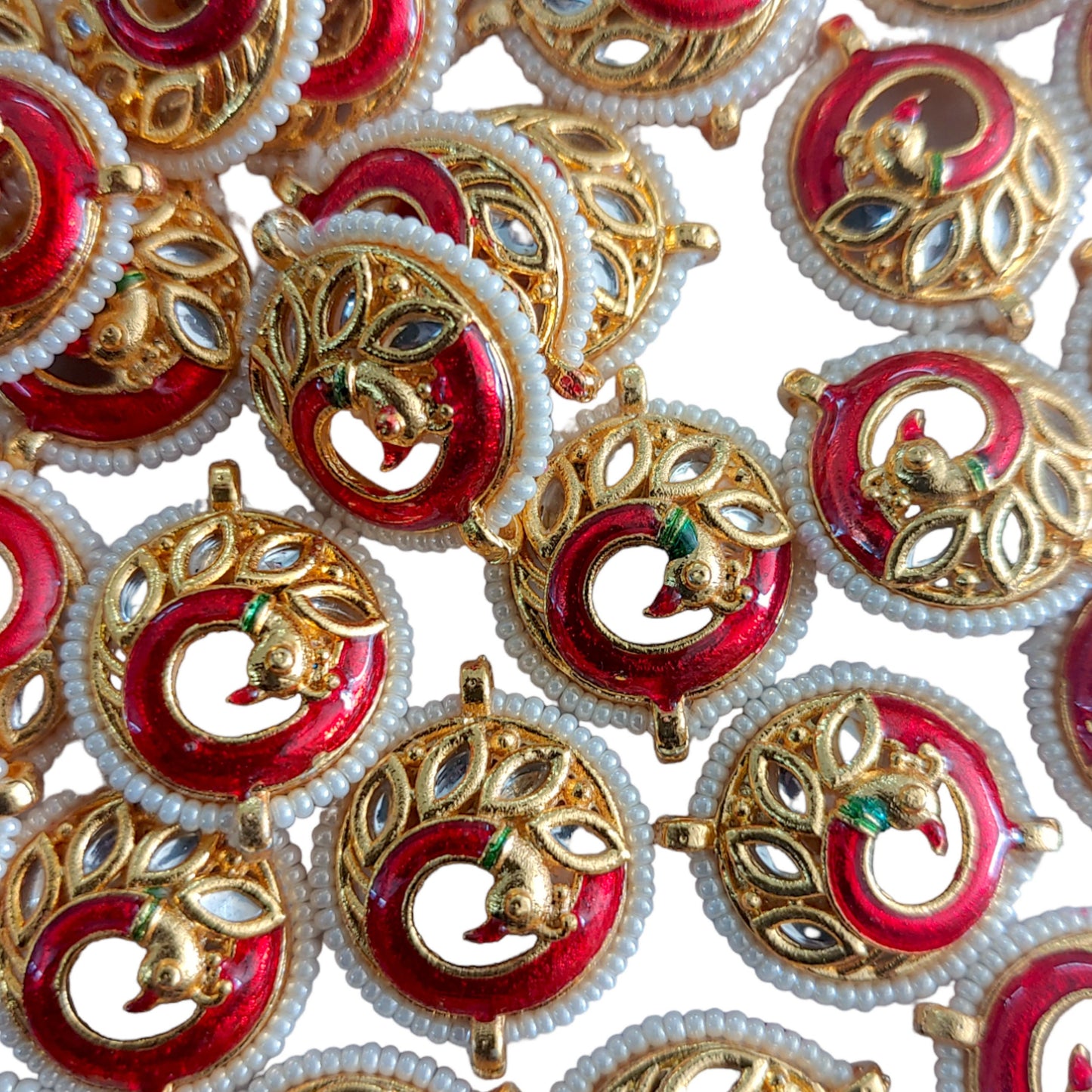 Indian Petals Round Shape Peacock Casting Metal Pendant Motif for Rakhi, Jewelry making, Craft or Decor.