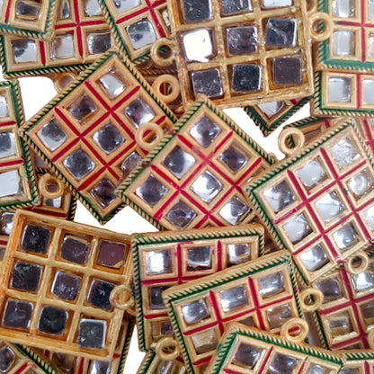 Indian Petals Meena Square Shape Metal Die Cast Rakhi Pendant Motif for Rakhi, Jewelry designing and Craft Making or Decor
