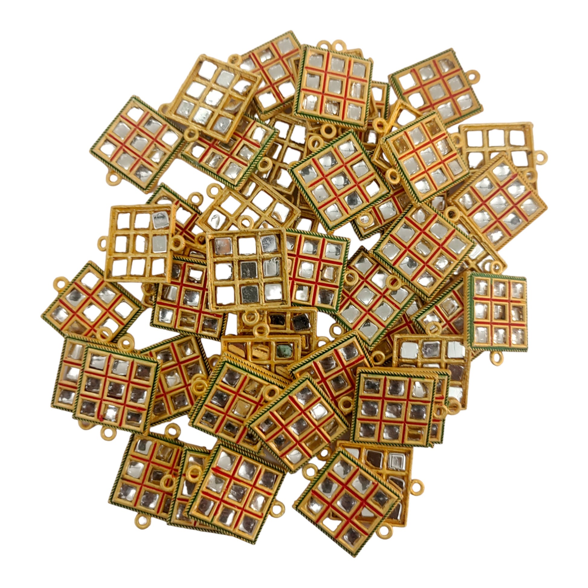 Indian Petals Meena Square Shape Metal Die Cast Rakhi Pendant Motif for Rakhi, Jewelry designing and Craft Making or Decor