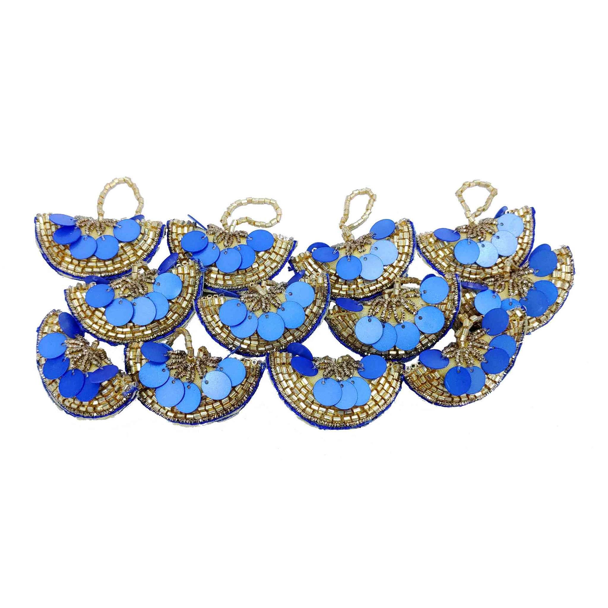 Designer Sequence Latkan Buti for DIY Craft, Trouseau Packing or Decoration (Bunch of 12) - Design 201, Blue - Indian Petals