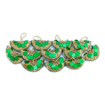 Designer Sequence Latkan Buti for DIY Craft, Trouseau Packing or Decoration (Bunch of 12) - Design 201, Green - Indian Petals