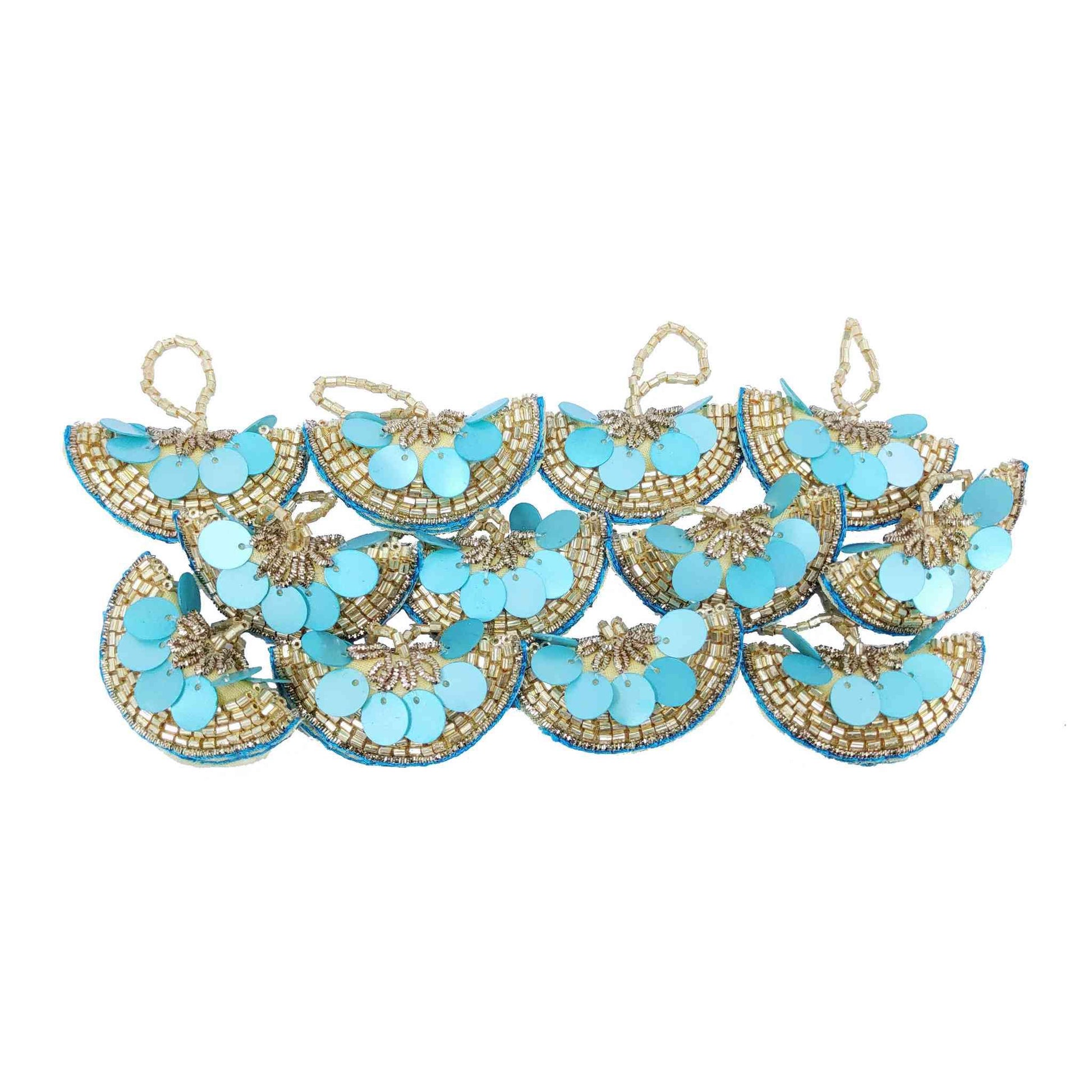 Designer Sequence Latkan Buti for DIY Craft, Trouseau Packing or Decoration (Bunch of 12) - Design 201, Turquoise - Indian Petals