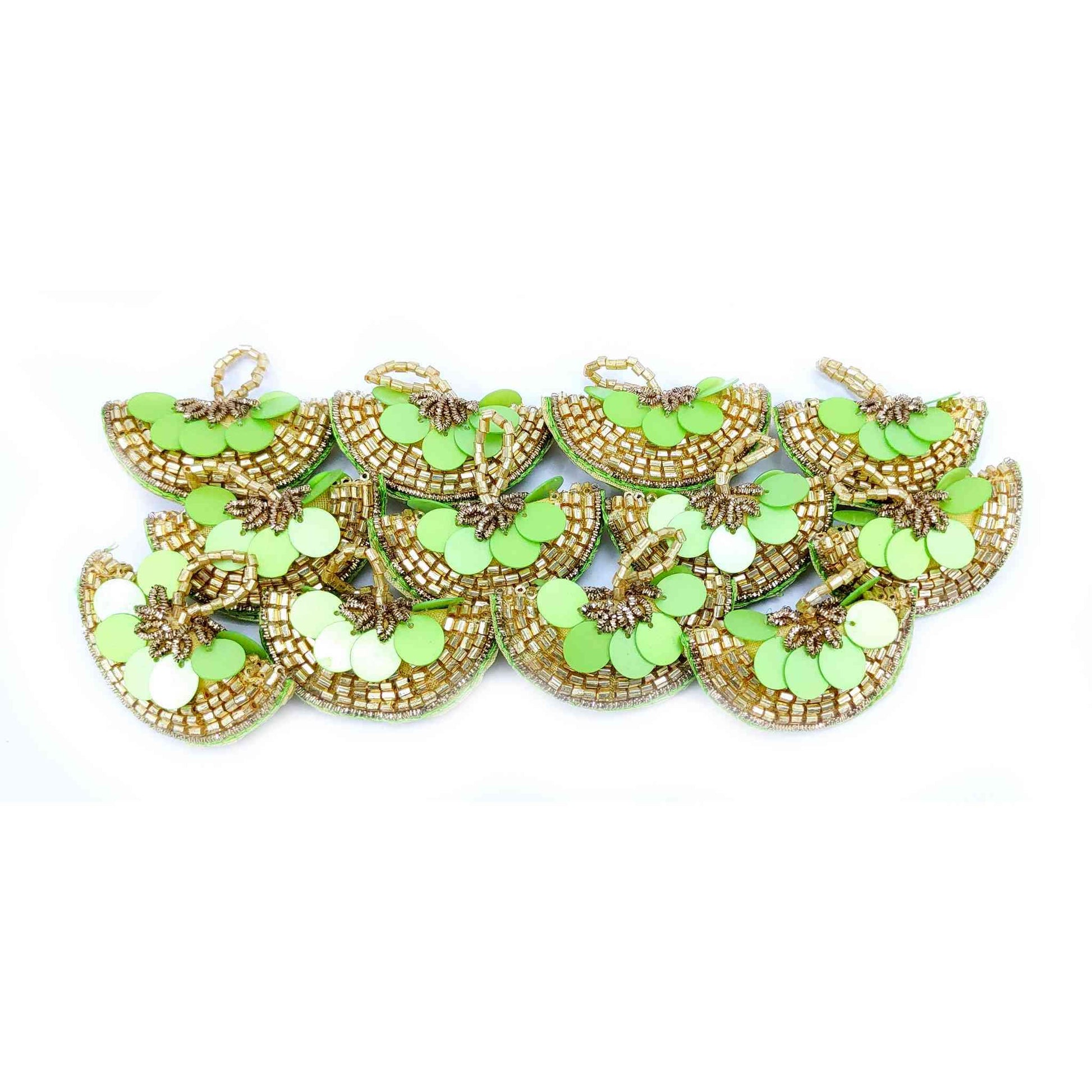 Designer Sequence Latkan Buti for DIY Craft, Trouseau Packing or Decoration (Bunch of 12) - Design 201, Light Green - Indian Petals