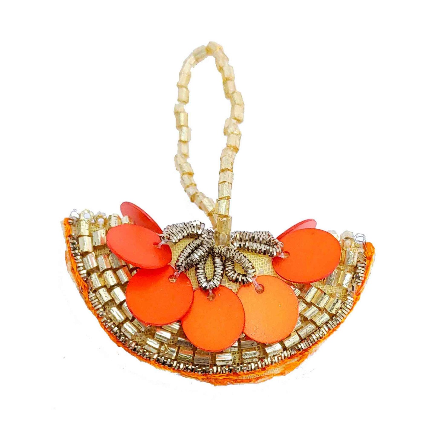 Indian Petals Designer Sequence Latkan Buti for DIY Craft, Trouseau Packing or Decoration (Bunch of 12) - Design 201, Orange - Indian Petals