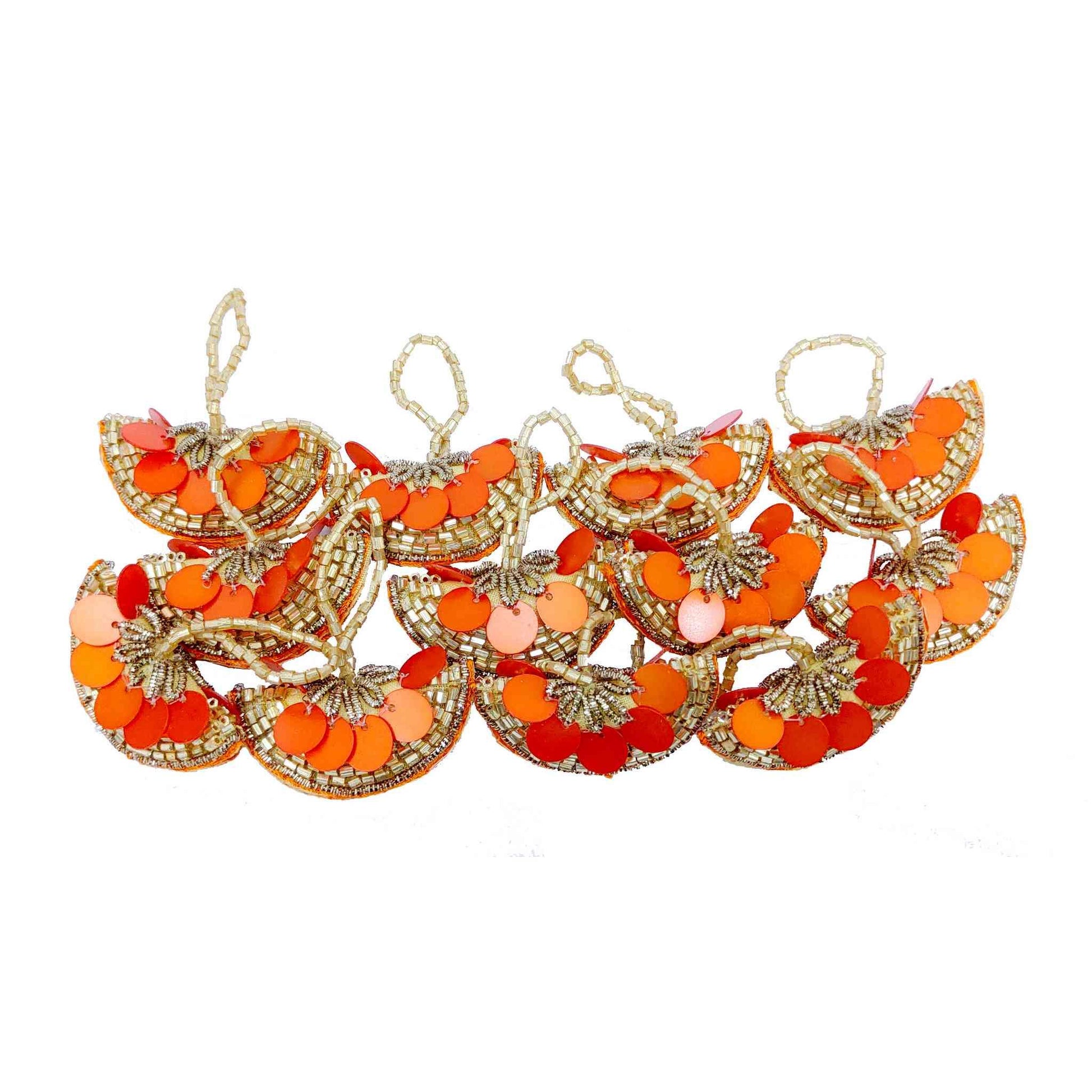 Indian Petals Designer Sequence Latkan Buti for DIY Craft, Trouseau Packing or Decoration (Bunch of 12) - Design 201, Orange - Indian Petals