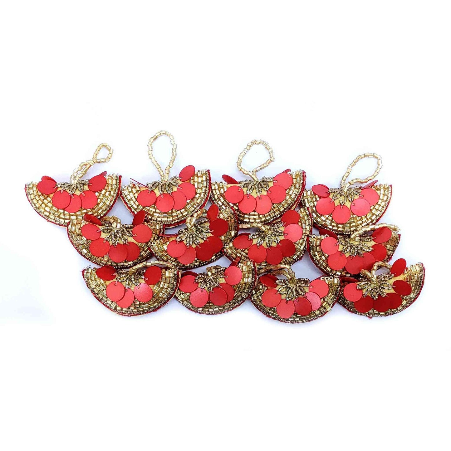 Indian Petals Designer Sequence Latkan Buti for DIY Craft, Trouseau Packing or Decoration (Bunch of 12) - Design 201, Red - Indian Petals