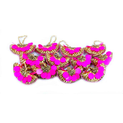 Designer Sequence Latkan Buti for DIY Craft, Trouseau Packing or Decoration (Bunch of 12) - Design 201, Deep Pink - Indian Petals
