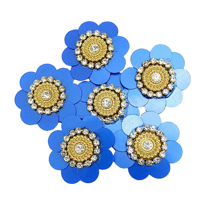 Sequence work Floral Buti for DIY Craft, Trouseau Packing or Decoration (Bunch of 12) - Design 206, Blue - Indian Petals