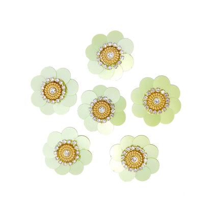 Sequence work Floral Buti for DIY Craft, Trouseau Packing or Decoration (Bunch of 12) - Design 206, Light Green - Indian Petals