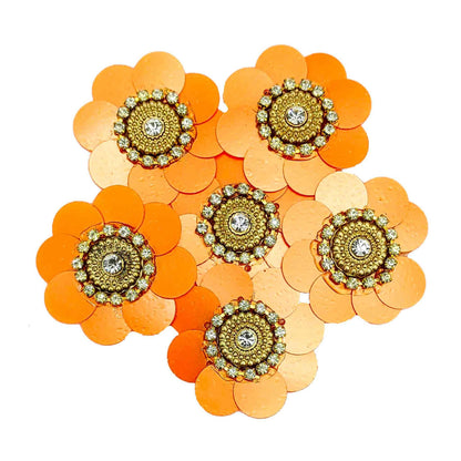 Sequence work Floral Buti for DIY Craft, Trouseau Packing or Decoration (Bunch of 12) - Design 206, Orange - Indian Petals