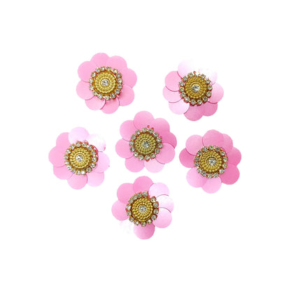 Sequence work Floral Buti for DIY Craft, Trouseau Packing or Decoration (Bunch of 12) - Design 206, Pink - Indian Petals