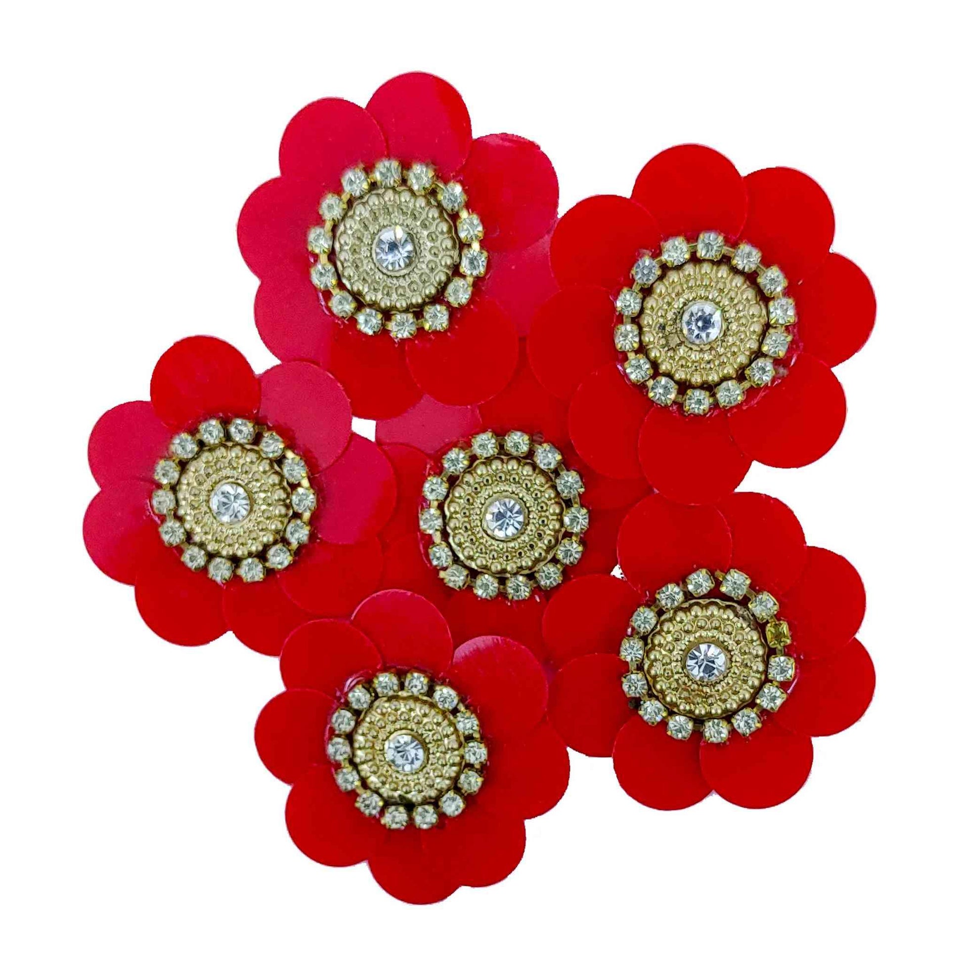 Sequence work Floral Buti for DIY Craft, Trouseau Packing or Decoration (Bunch of 12) - Design 206, Red - Indian Petals