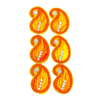 Traditional Tilak Style Thread Buti for DIY Craft, Trousseau Packing or Decoration (Bunch of 12) - Design 214, Orange - Indian Petals