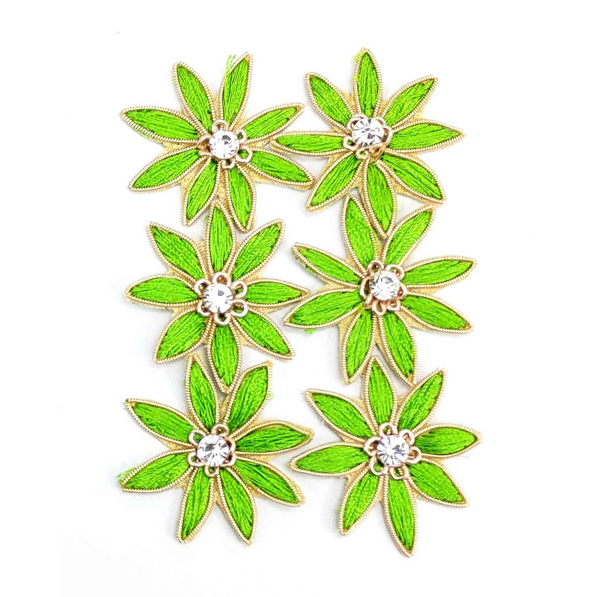 Threaded Strar Style Buti for DIY Craft, Trousseau Packing or Decoration (Bunch of 12) - Design 215, Green - Indian Petals