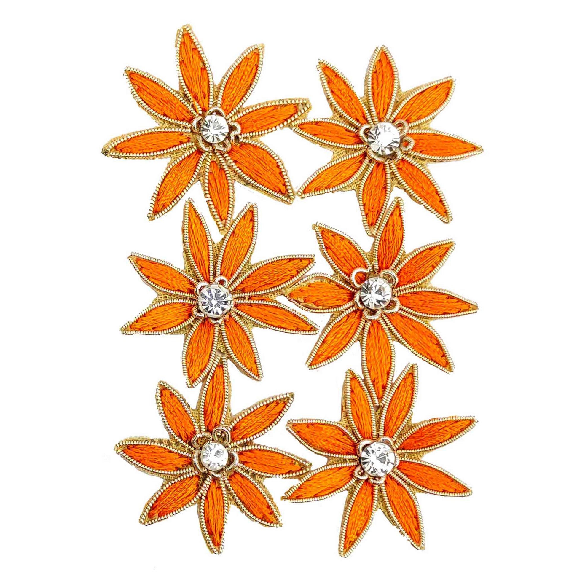 Threaded Strar Style Buti for DIY Craft, Trousseau Packing or Decoration (Bunch of 12) - Design 215, Orange - Indian Petals