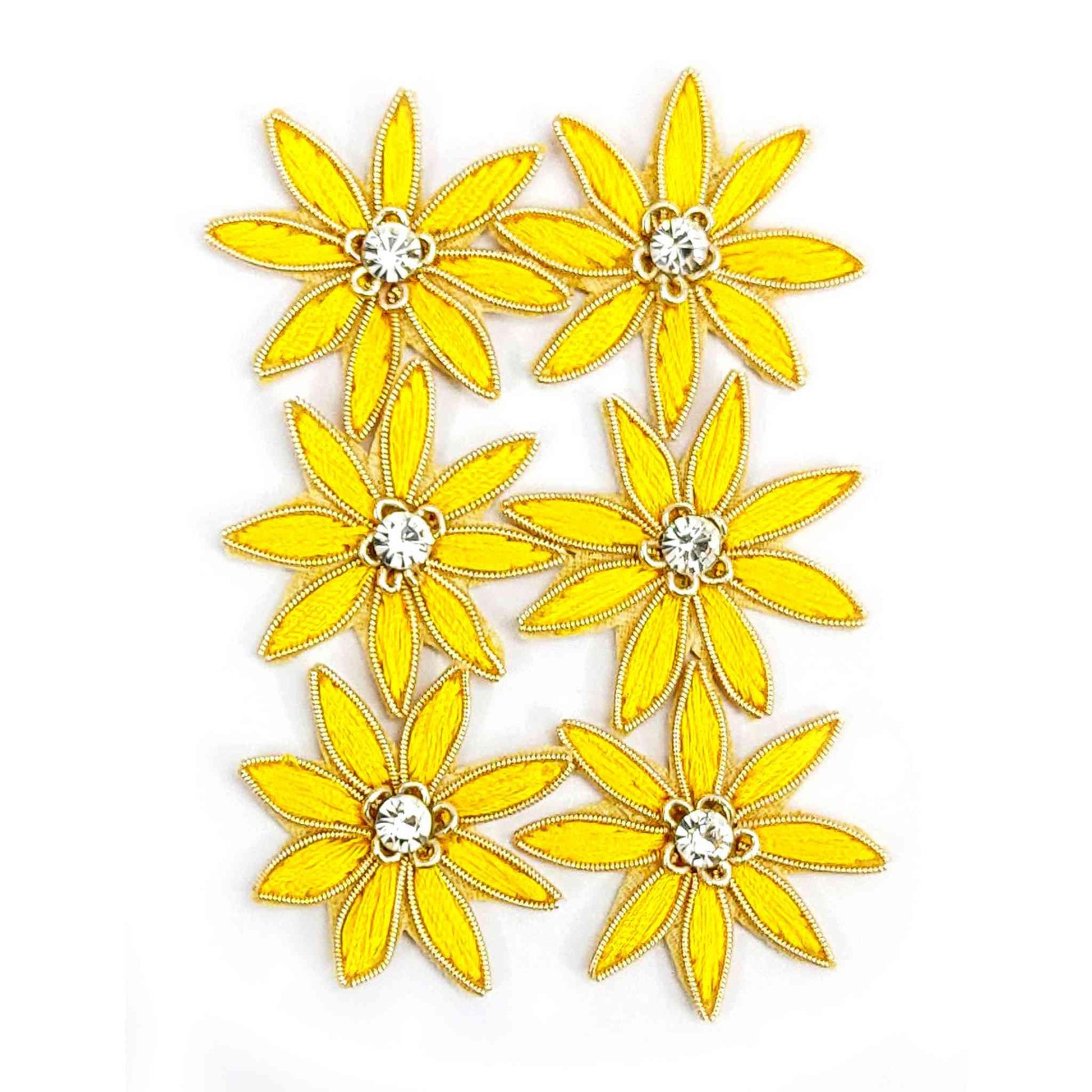 Threaded Strar Style Buti for DIY Craft, Trousseau Packing or Decoration (Bunch of 12) - Design 215, Yellow - Indian Petals
