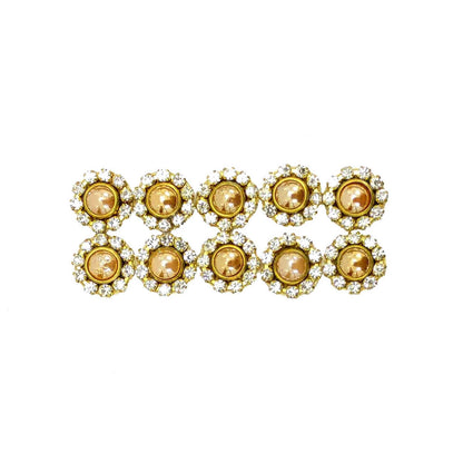 Rhinestone Studded Buti for DIY Craft, Trousseau Packing or Decoration (Bunch of 12) - Design 218 - Indian Petals