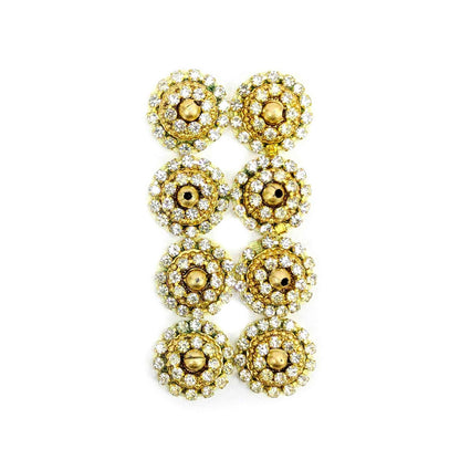 Rhinestone Studded Buti for DIY Craft, Trousseau Packing or Decoration (Bunch of 12) - Design 220, Golden - Indian Petals