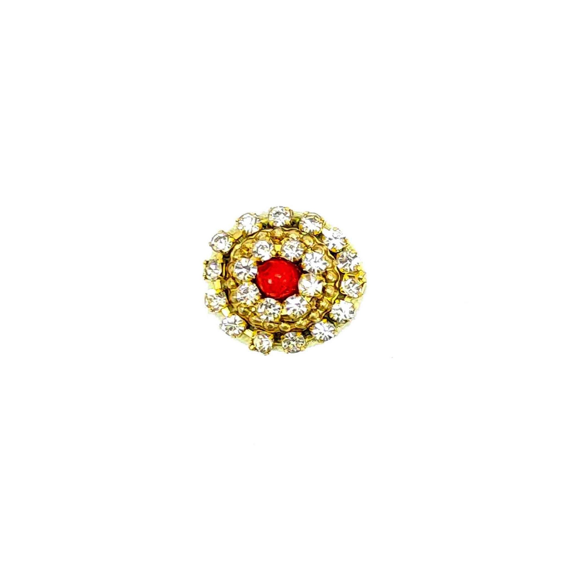 Rhinestone Studded Buti for DIY Craft, Trousseau Packing or Decoration (Bunch of 12) - Design 220, Red - Indian Petals